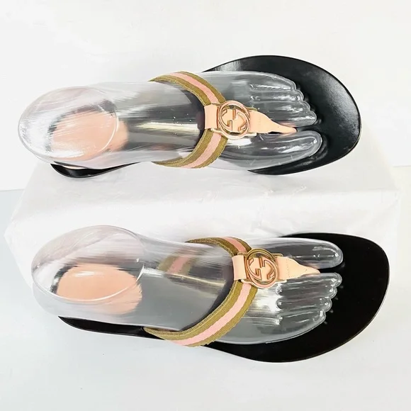 Gucci logo GG pink beige sandals  7.5 - Picture 11 of 15